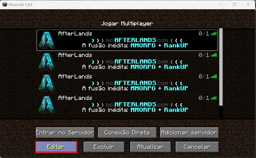 Multiplayer screen with the Edit button highlighted