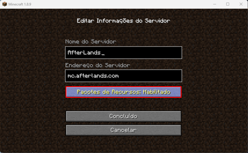 Edit server info with Resource Packs set to Enabled